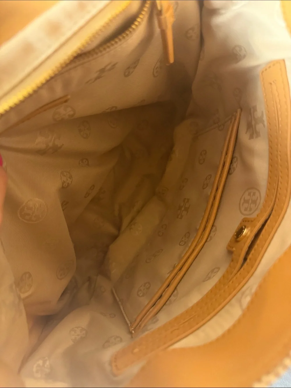 Tory Burch Cream Canvas Backpack with Tan Leather Trim